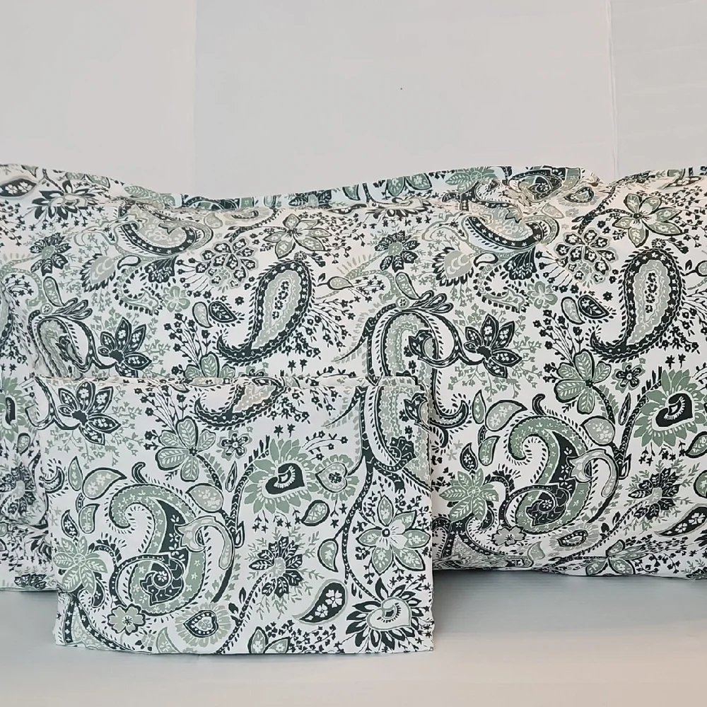IKEA Rodgersia Floral Paisley Green White King Pillow Sham Duvet Set